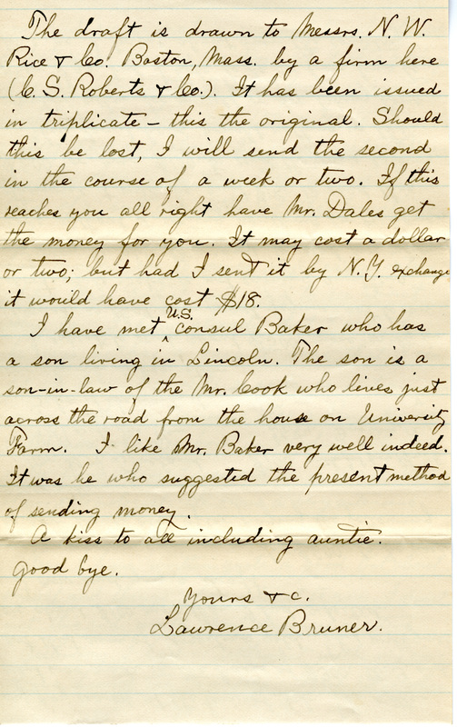 Handwritten 4 page letter from Lawrence Bruner to Marcia Bruner, "The past few days have been exceedingly hard ones one me..."