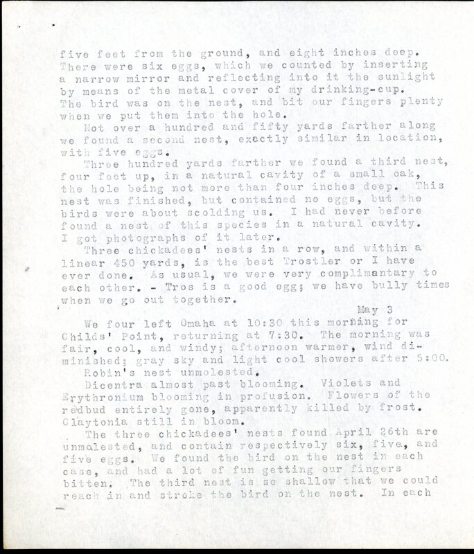 Frank H. Shoemaker typescript, 20 pages, detailing bird sightings, field trips, photography, and associated activities in Omaha, Nebraska.