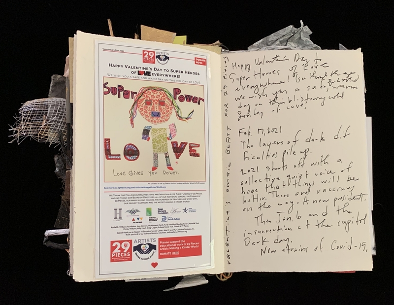 A Valentine's Day card featuring a superhero theme alongside handwritten notes.