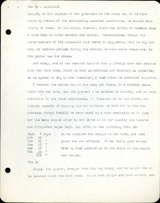Frank H. Shoemaker typescript, 11 pages, on birds living in bird room in Omaha home with a list of birds in general Omaha region.
