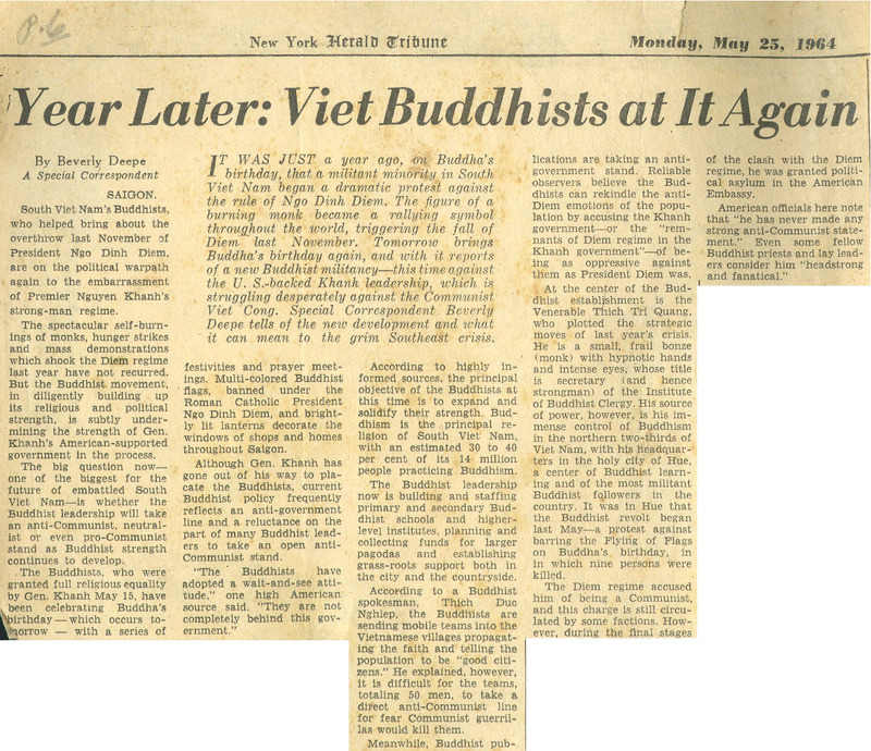 Article published in the New York Herald Tribune about Buddhist resistence to General Nguyá»…n KhÃ¡nh, page 6