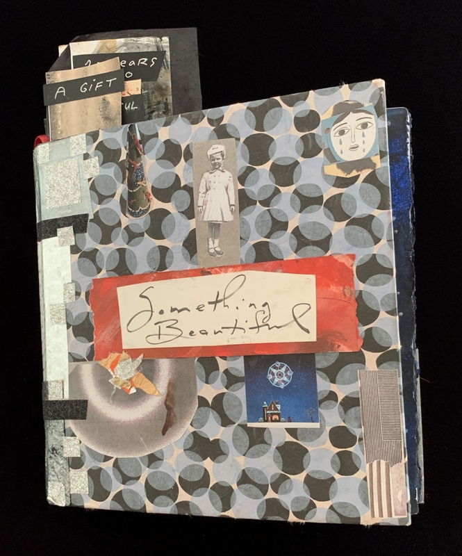 Collage art with text and images on a background of blue and gray circles.