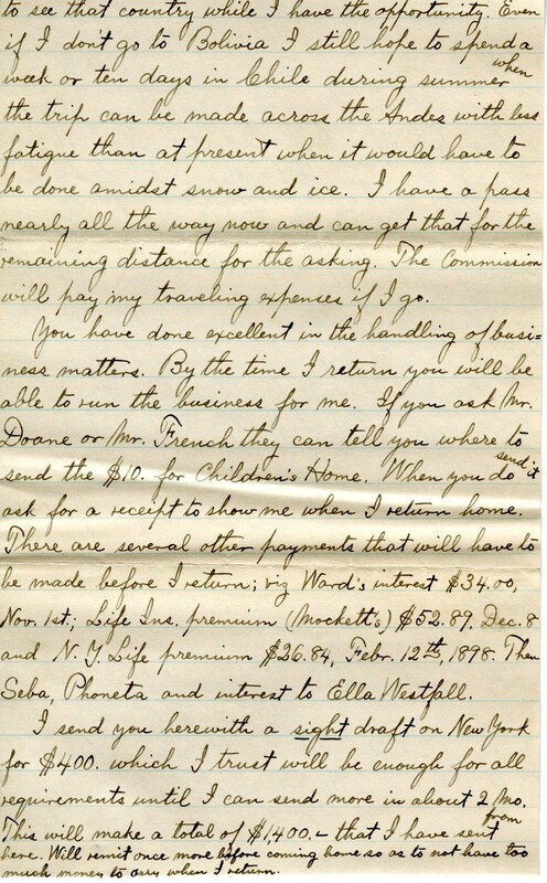Handwritten 6 page letter from Lawrence Bruner to Marcia Bruner, "Your two letters of August 8th and 15th were awaiting me on my return from Paraguay."