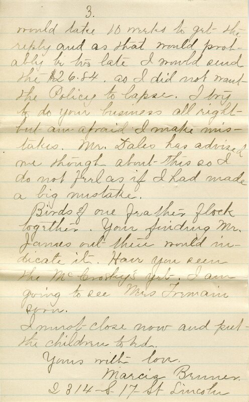 Handwritten 8 page letter from Marcia Bruner to Lawrence Bruner, "Well, I did not write to you last…"
