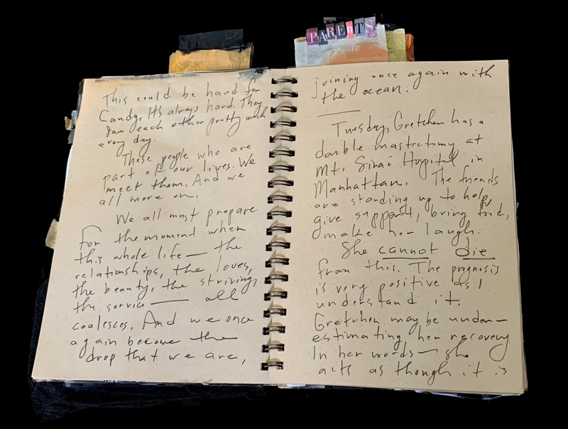 A handwritten journal page with text discussing personal reflections and updates on a loved one's health.