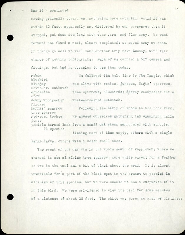 Frank H. Shoemaker typescript, 32 pages, detailing bird sightings, field trips, photography, and associated activities in Omaha, Nebraska.