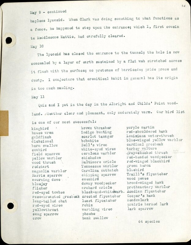 Frank H. Shoemaker typescript, 46 pages, detailing bird sightings, field trips, photography, and associated activities in Omaha, Nebraska.