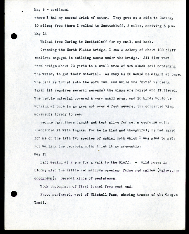 Frank H. Shoemaker typescript, 9 pages, on Wildcat Range and owls, fossils, and lantern slides.