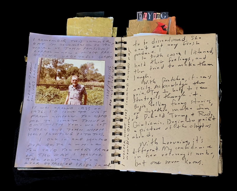 A handwritten journal page with a photograph and text discussing personal memories and reflections.
