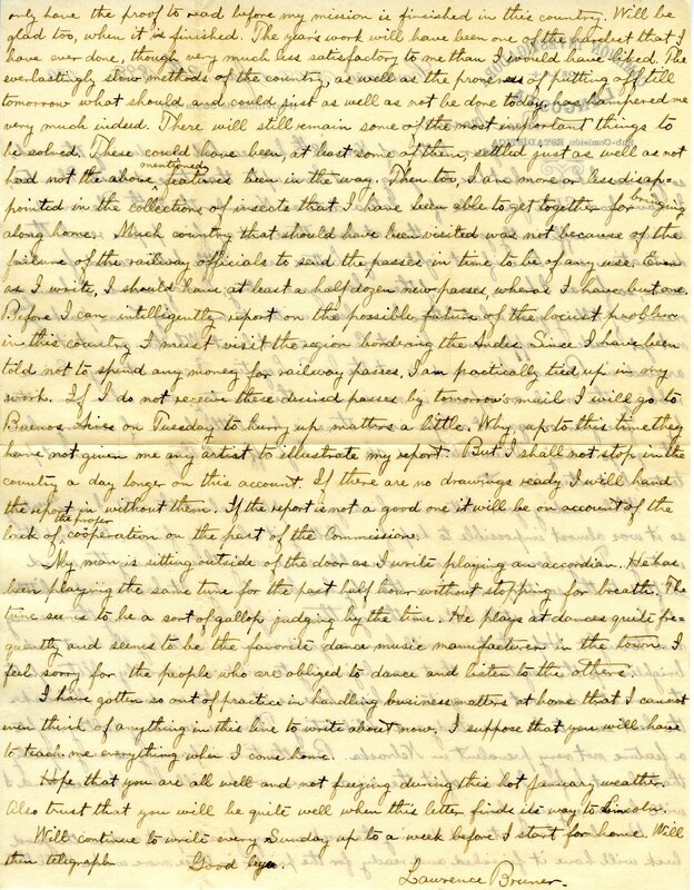 Handwritten 2 page letter from Lawrence Bruner to Marcia Bruner, "Your letter of Nov. 28th has reached me during…"