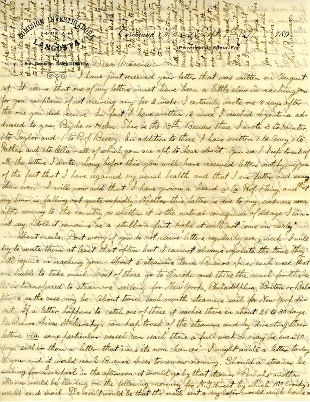 Handwritten 2 page letter from Lawrence Bruner to Marcia Bruner, "I have just received your letter that wtas written on August 1st..."