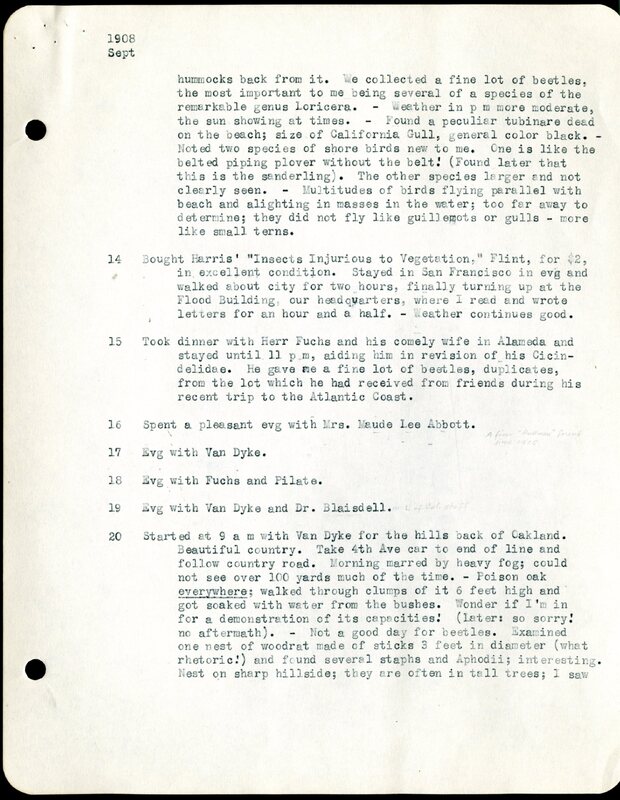 Frank H. Shoemaker typescript, 12 pages, on collecting trips along the west coast and in Omaha and Lincoln, Nebraska,  in Califorina, Idaho, Oregon,  and Arizona.