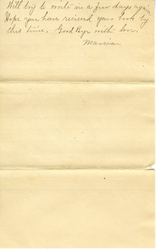Handwritten 6 page letter from Marcia Bruner to Lawrence Bruner, "I will scratch you a few lines tonight for…"