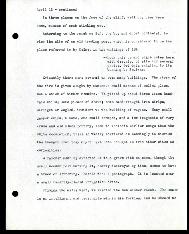 Frank H. Shoemaker typescript, 9 pages, on Wildcat Range and owls, fossils, and lantern slides.