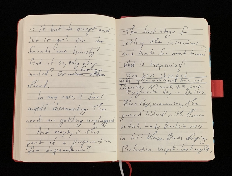 Open notebook with handwritten cursive text on both pages.