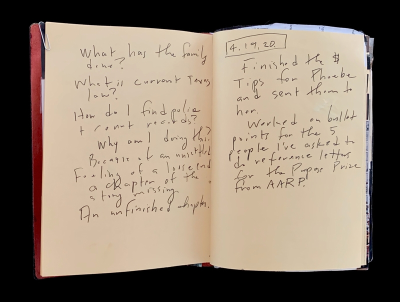 A handwritten notebook page with a date and various notes.