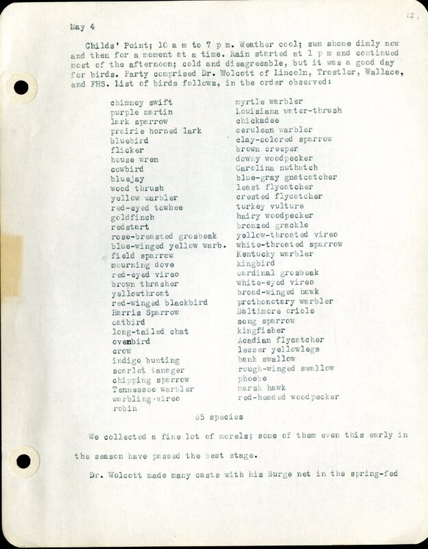 Frank H. Shoemaker typescript, 46 pages, detailing bird sightings, field trips, photography, and associated activities in Omaha, Nebraska.