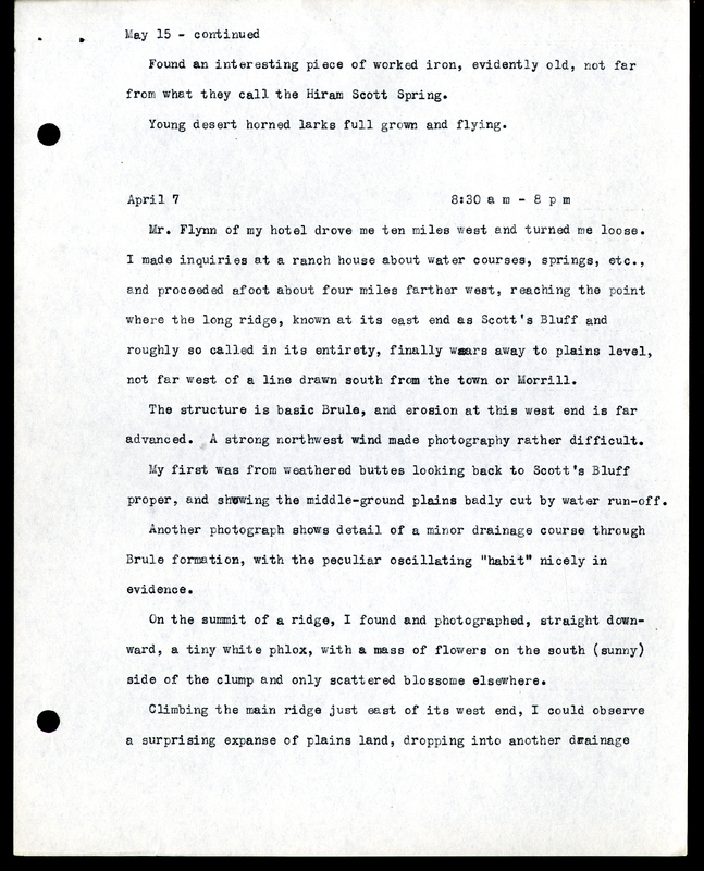 Frank H. Shoemaker typescript, 9 pages, on Wildcat Range and owls, fossils, and lantern slides.