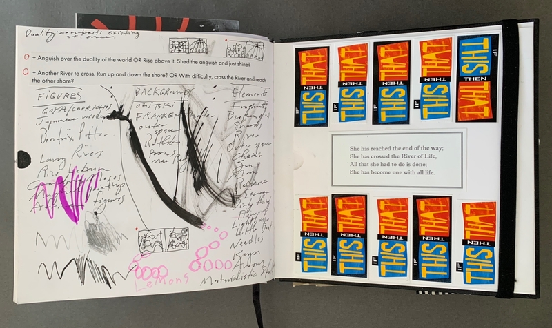 A hand-drawn journal page with various doodles, text, and colorful stickers.