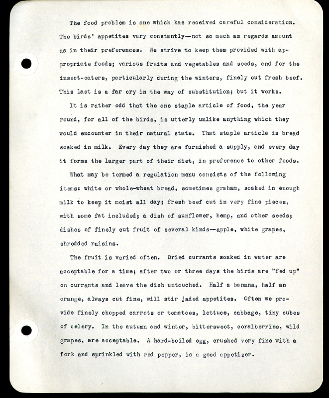 Frank H. Shoemaker typescript narrative, 29 pages,  on the bird room in Omaha home, with details on bird and insects.