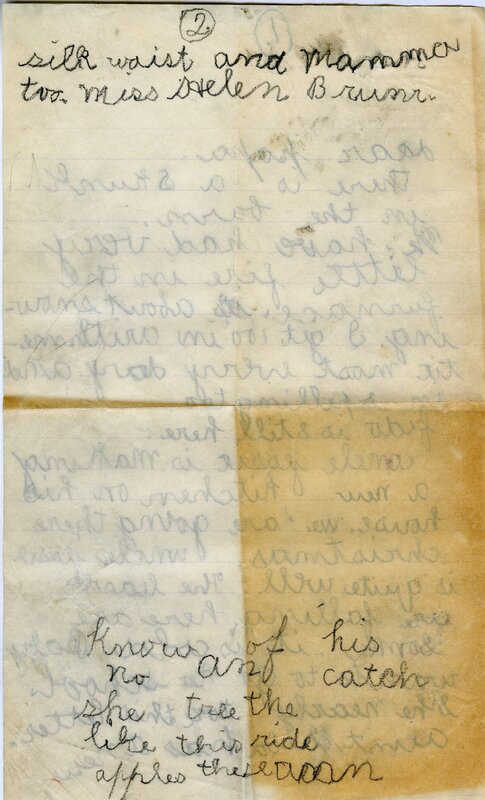 Handwritten 2 page letter from Helen Bruner to Lawrence Bruner, "There is a skunk in the barn…"