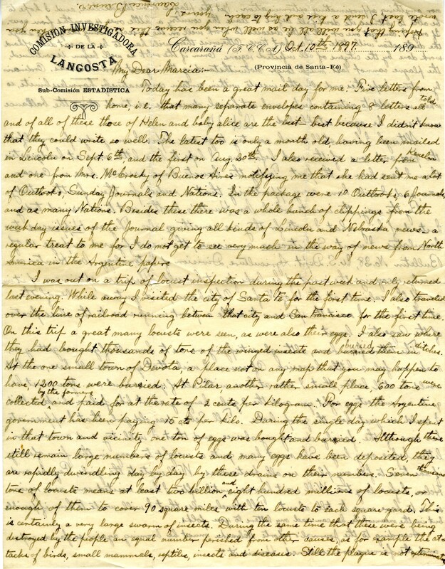 Handwritten 2 page letter from Lawrence Bruner to Marcia Bruner, "Today has been a great mail day for me. Five letters from home, i.e."