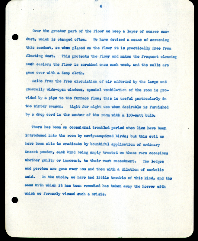 Frank H. Shoemaker typescript narrative, 29 pages,  on the bird room in Omaha home, with details on bird and insects.