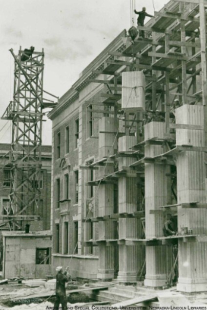 Construction, pillars on north facade.