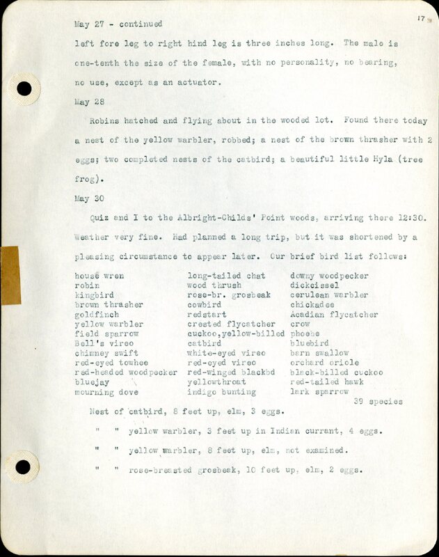 Frank H. Shoemaker typescript, 46 pages, detailing bird sightings, field trips, photography, and associated activities in Omaha, Nebraska.