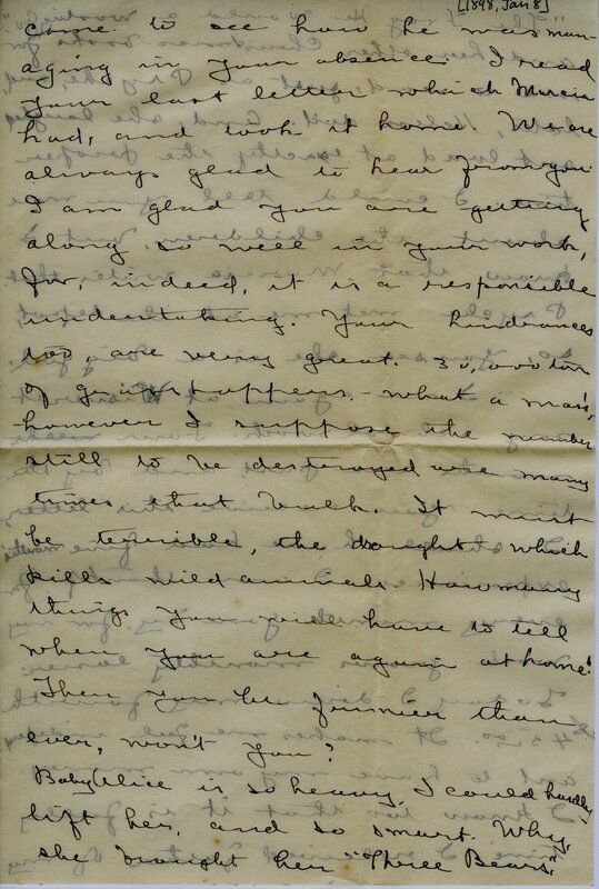 Handwritten 8 page letter from Amy Bruner to Lawrence Bruner, "When you get this letter you will be almost…"