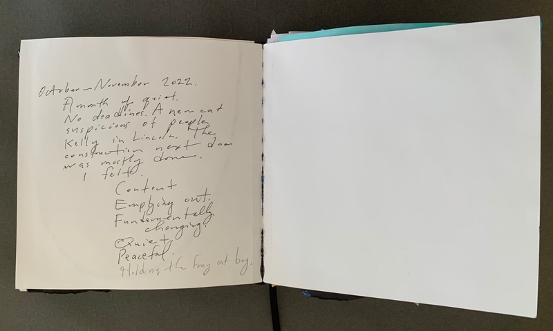 A handwritten journal page dated October-November 2022, with notes about personal experiences and reflections.