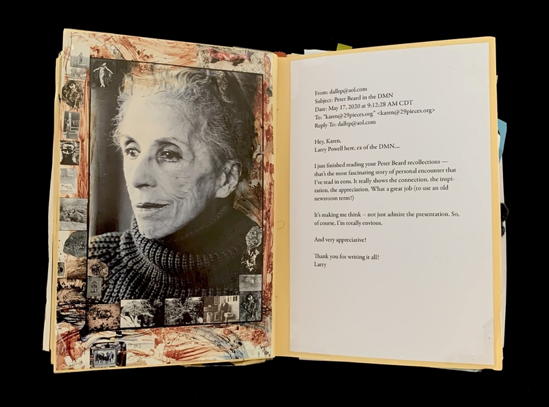 A page from a scrapbook or notebook featuring a photograph of a person and a handwritten email.