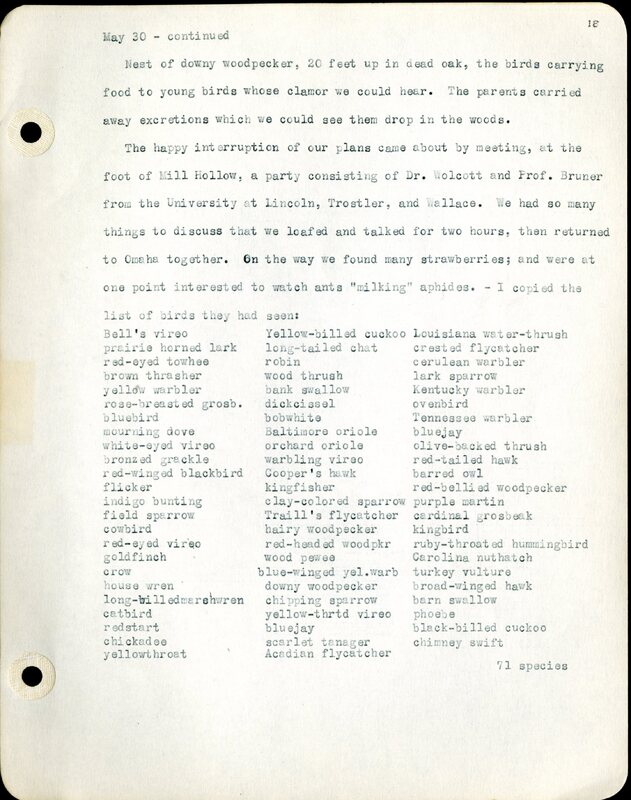 Frank H. Shoemaker typescript, 46 pages, detailing bird sightings, field trips, photography, and associated activities in Omaha, Nebraska.