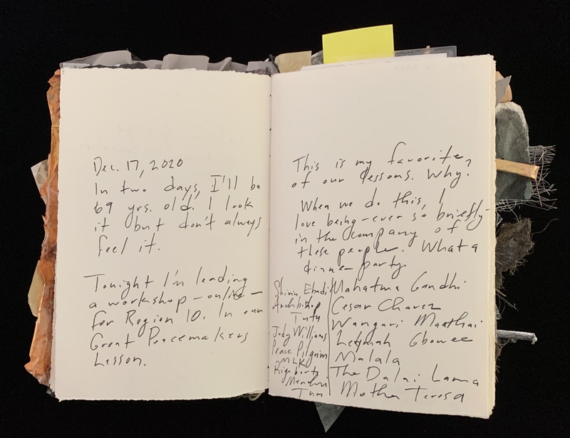 A handwritten journal entry dated December 17, 2020, with reflections on age and a list of inspirational figures.