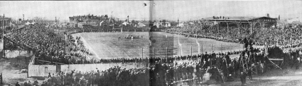 Final game on second , Thanksgiving Day, 1922. NU vs. Notre Dame. View looking west to 10th st.