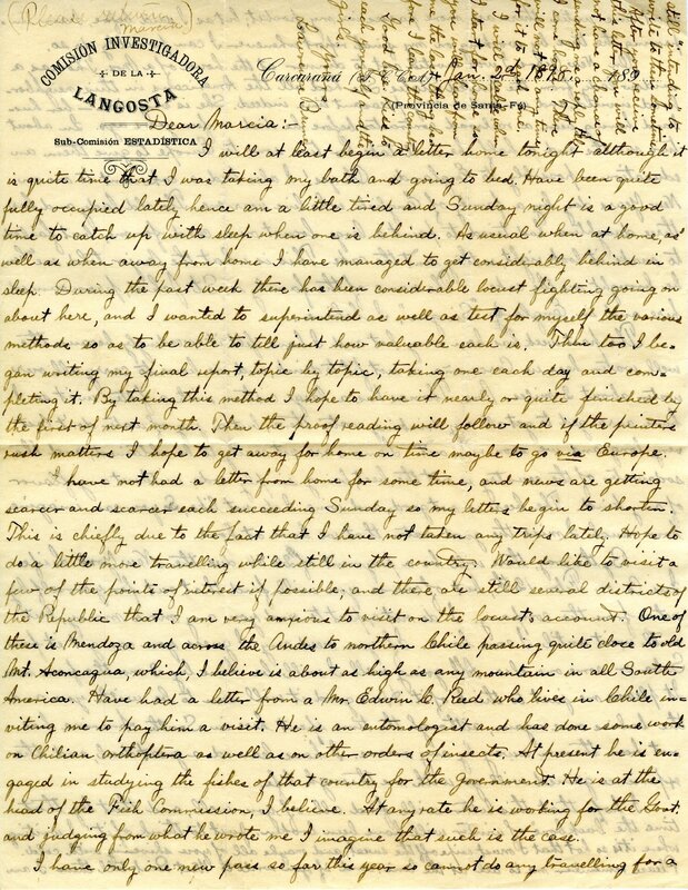 Handwritten 2 page letter from Lawrence Bruner to Marcia Bruner, "I will at last begin a letter home tonight although…"