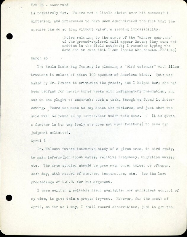 Frank H. Shoemaker typescript, 11 pages, on birds living in bird room in Omaha home with a list of birds in general Omaha region.