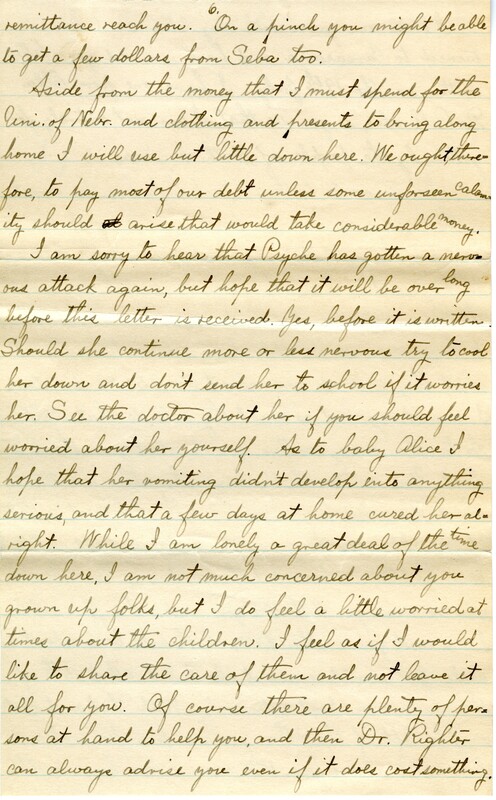 Handwritten 10 page letter from Lawrence Bruner to Marcia Bruner, "Since I am way off here 'measly 100 miles from nowhere'..."