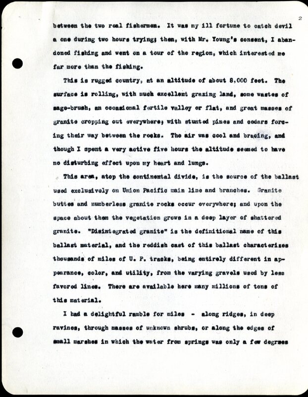 Frank H. Shoemaker typescript, 19 pages, noted on front page as "Have selected from my pocket day-dooks items pertaining to my leisure activities while on trips as private secretary to General Auditor of U.P.-S.P. and affiliates."
