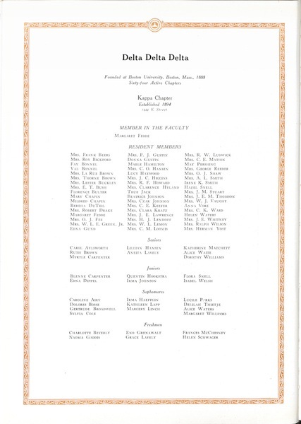 Members in the Faculty
Resident Members
Seniors, Jumiors, Sophomores, Freshmen