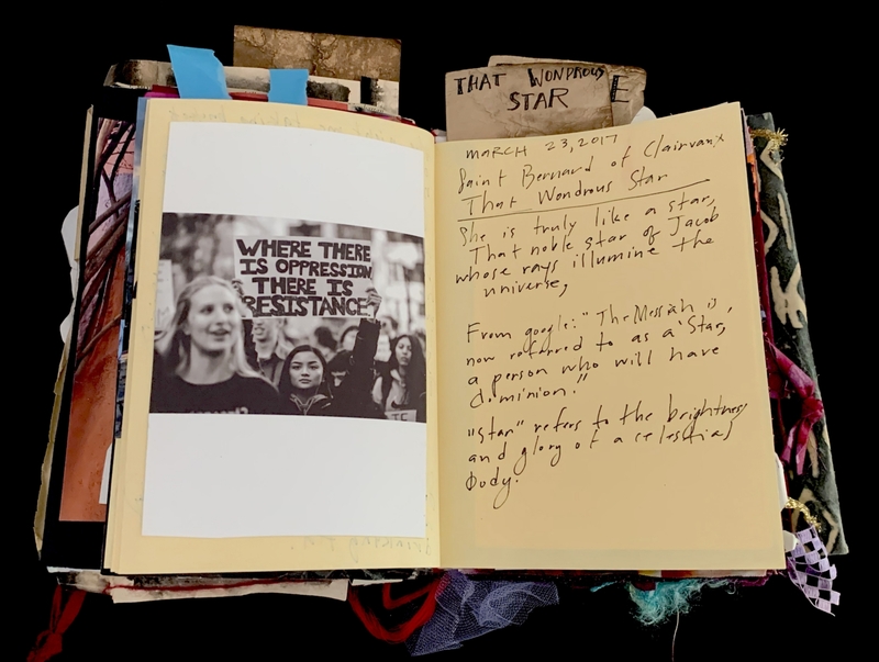 A collage page featuring a photograph of a protest sign and handwritten notes discussing the concept of "That Wondrous Star."