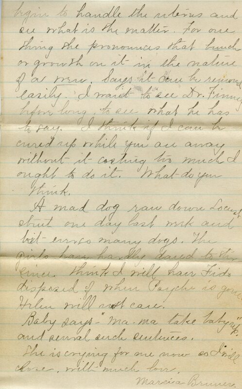 Handwritten 4 page letter from Marcia Bruner to Lawrence Bruner, "Well it has been two weeks since…"