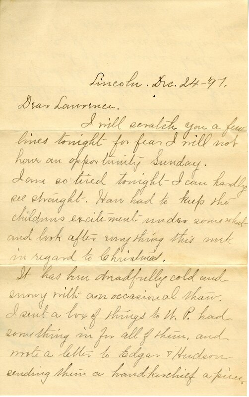 Handwritten 6 page letter from Marcia Bruner to Lawrence Bruner, "I will scratch you a few lines tonight for…"