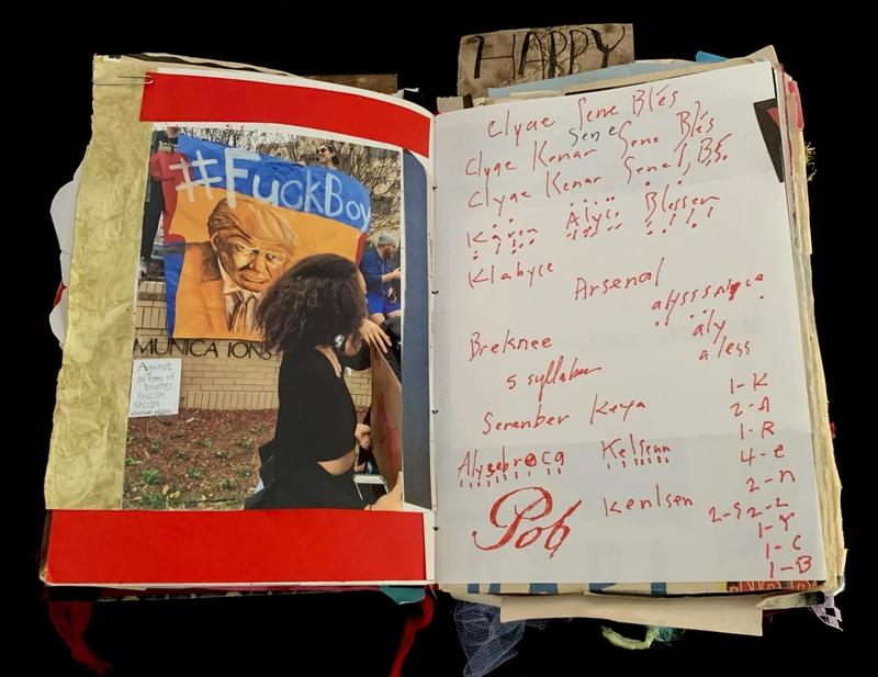A collage of a photograph and handwritten notes, featuring political commentary and personal annotations.