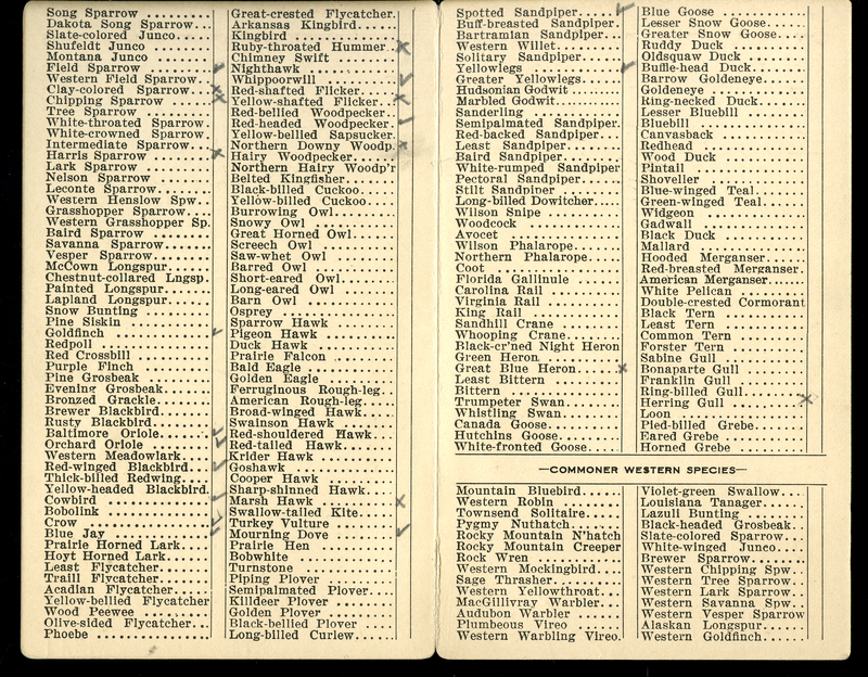 Frank H. Shoemaker bird record, sited on May 12, 1928 and recorded on the "Field Check List of  Nebraska Birds."