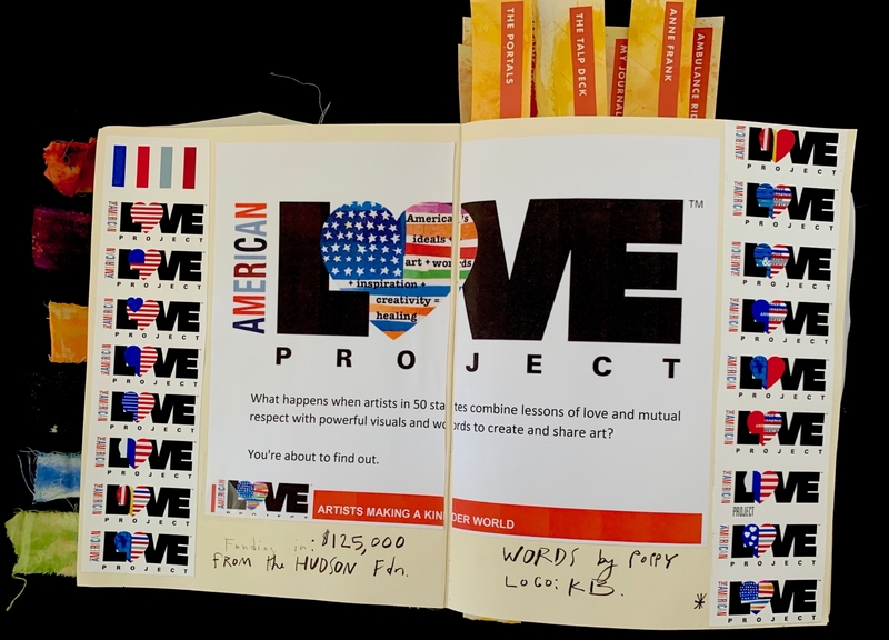 Open journal featuring the "AMERICAN LOVE PROJECT" with colorful tabs and handwritten notes.