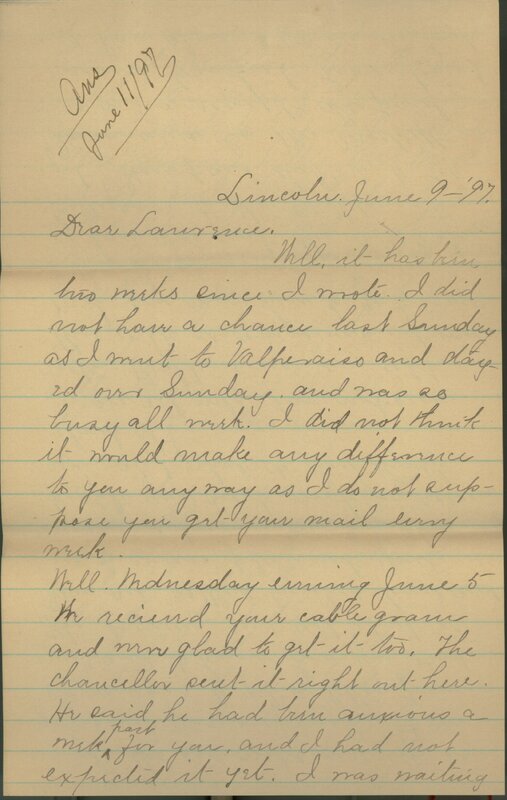 Handwritten 4 page letter from Marcia Bruner to Lawrence Bruner, "Well it has been two weeks since…"