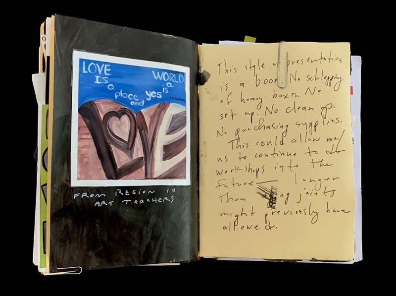 A journal page featuring a painted heart and handwritten reflections on a presentation style.