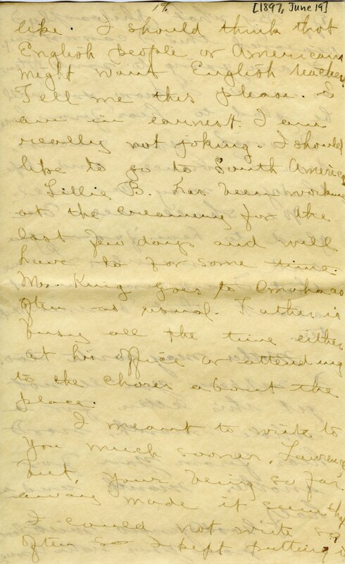 Handwritten 18 page letter from Amy Bruner to Lawrence Bruner, "Did you think I was never going to write…"