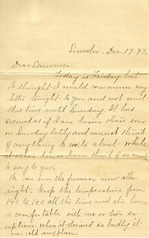 Handwritten 11 page letter from Marcia Bruner to Lawrence Bruner, "Today is Friday, but I thought I would…"
